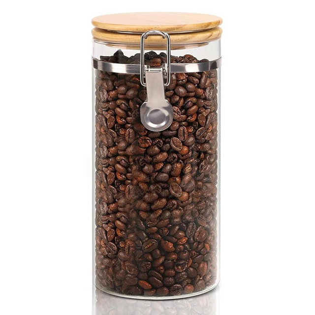 EQEY Glass Coffee Canister Coffee Containers for Ground Coffee Coffee Bean Storage Airtight Seal with Locking Clamp, Coffee Bar Accessories Perfect for Kitchen Storage