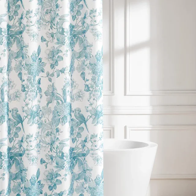 Bird And Hydrangea Toile Shower Curtain Teal Single 72x72
