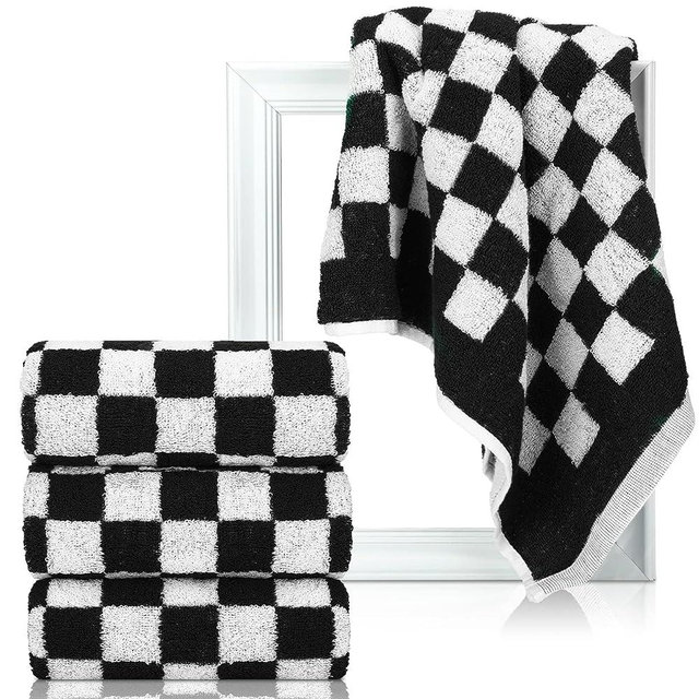 Bathroom Checkered Hand Towels Set of 4 Retro Checkerboard Bath Towels Kitchen Towels Highly Absorbent Soft Towels for Bath Dorm Teens, 13 x 29 Inch (Black Plaid)