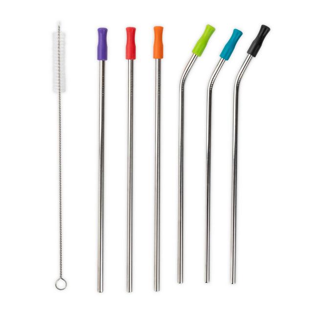Manna™ 7-Piece Silicone-Tipped Stainless Steel Straws and Straw Brush Set