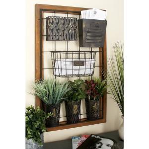 Litton Lane 20 in. x 4 in. Wall Mount Storage with Wire Grid and 6-Various Metal Wire and Cutout Baskets and Bins-42533 - The Home Depot