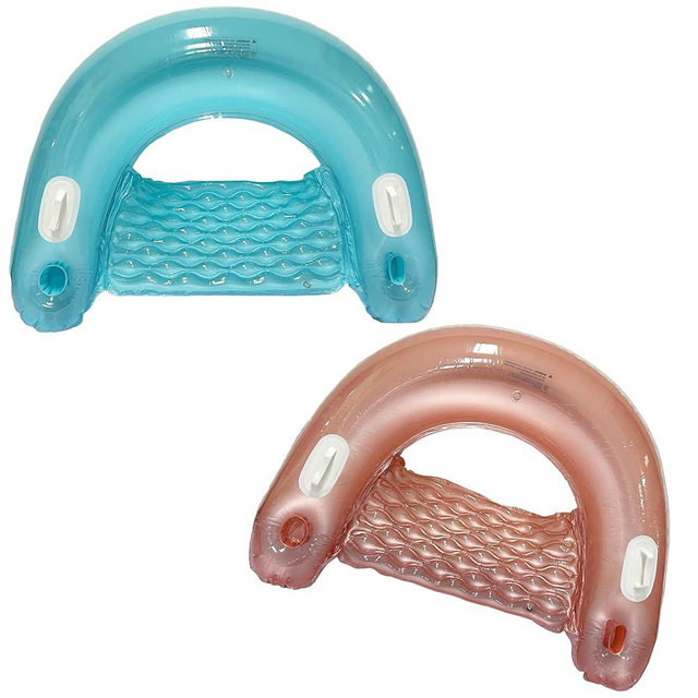 Inflatable Pool Chair Float (2 Pack) Pool Floats Adult Size with Drink & Phone Holder - Lounger for Swimming Pool, Lake, Beach, Blue & Pink Colors by 4E's Novelty