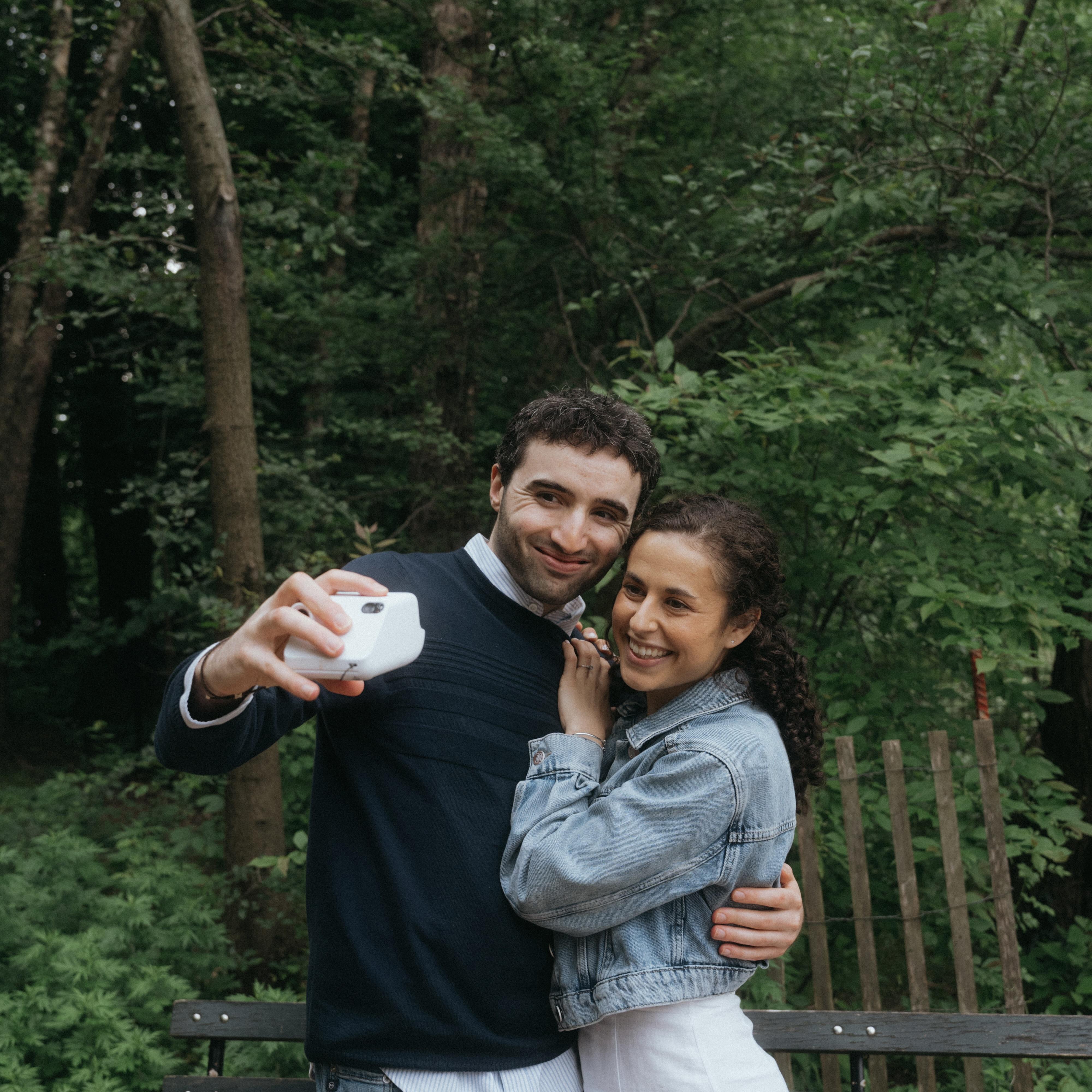 In Prospect Park for our engagement shoot (June 2025)