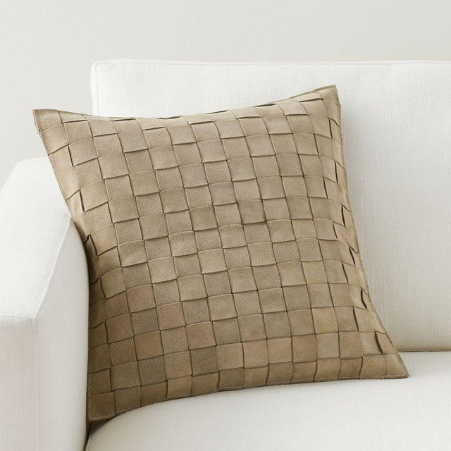 Basketweave Patchwork Pillow Cover, 18" x 18", Stone