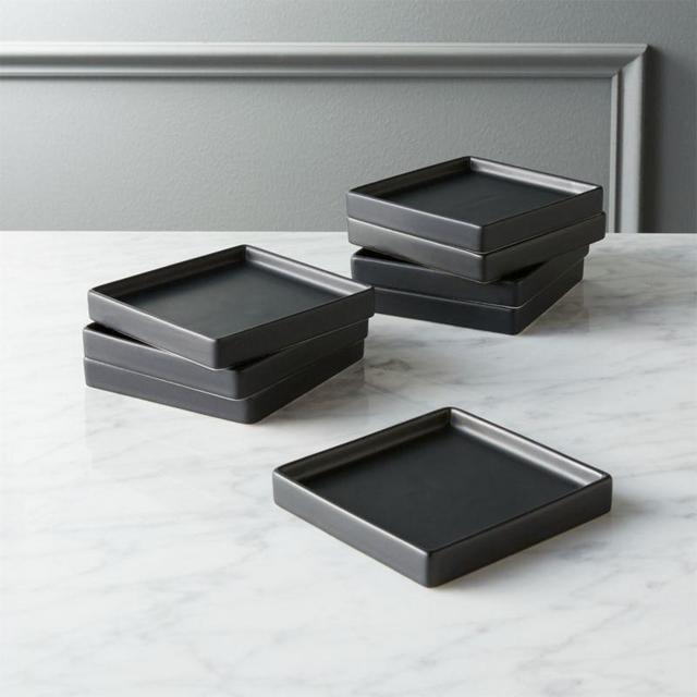 Set of 8 Bento Matte Black Appetizer Plates