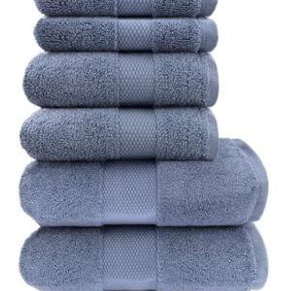 Elegance 100% Organic Cotton Turkish Bathroom Towels Set, Ideal Quick Dry Luxury Washcloths, Hand & Large Bath Towels for Shower (6 Pack), Dark Blue (Mineral)