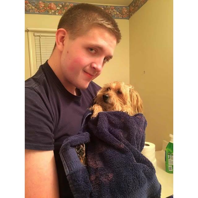 Daniel caring for his childhood dog Luke   Henrico, VA           January, 2016