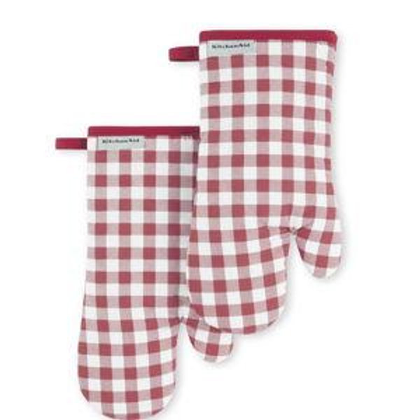 KitchenAid Gingham Oven Mitts 2-Pack, Passion Red