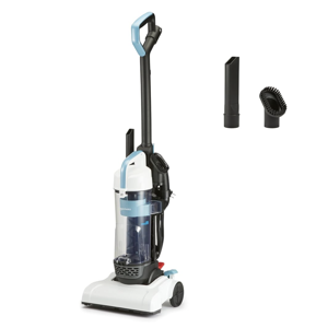 Amazon Basics Upright Bagless Vacuum Cleaner for Carpet and Hard Floors, With Crevice and Upholstery Tools, Detachable Handle, Lightweight (8.4 lbs), 1.7L Dust Cup, 720W, 25ft Cord, Black/White