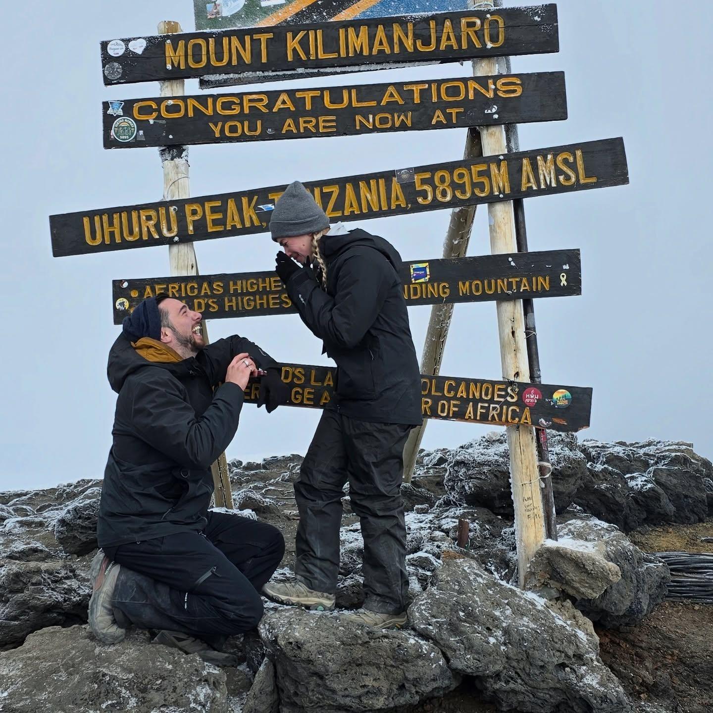The moment Josh proposed at the top of Mt. Kilimanjaro!