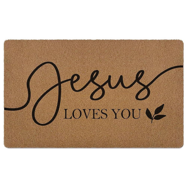 XLDLIOO Christian Jesus Loves You Door Mat, Bible Verse Scripture Easter Welcome Front Door Mat Indoor Outdoor Entrance, Rustic Artificial Coir Doormat Rugs for Church Prayer Room Entry Decor 30x17in