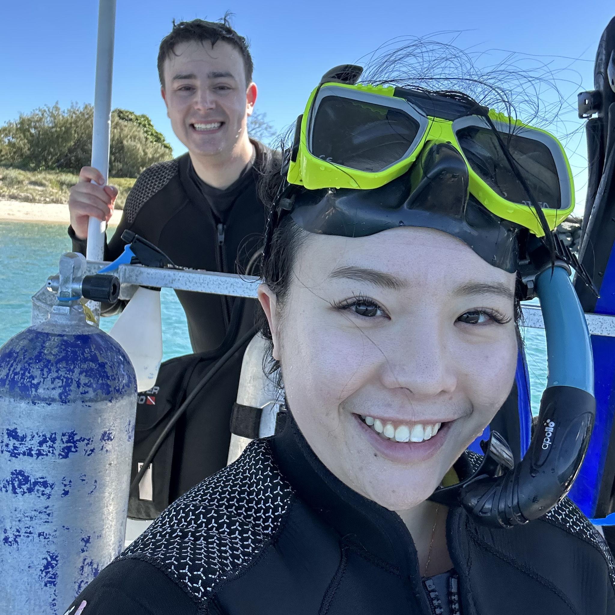 June 2025, Gold Coast, Australia - The mystery trip Lucia planned for Andrew for becoming a qualified Actuary! Next qualification, scuba diving? Andrew had never even snorkelled before this!