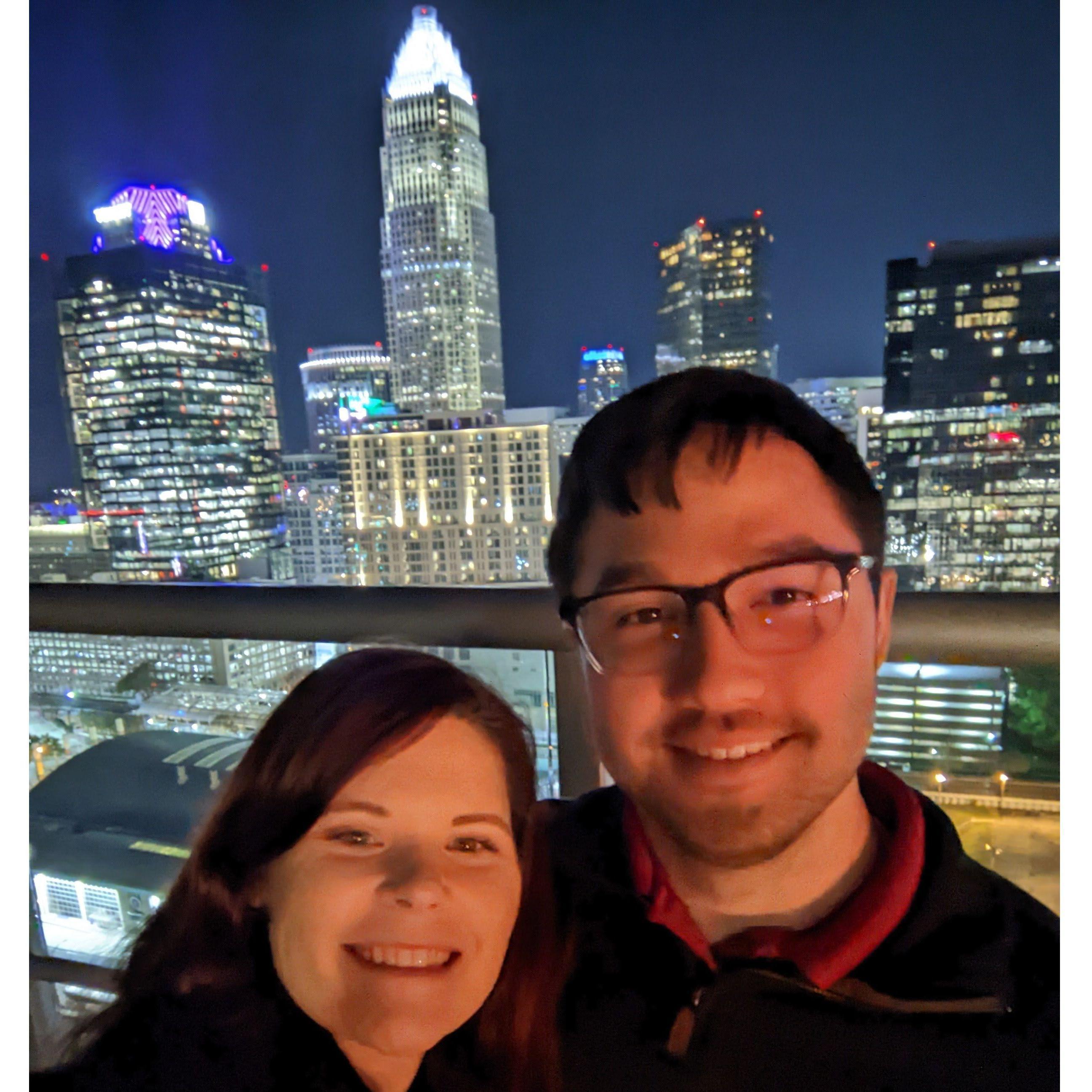 Proposal night!  Rooftop bar in one of Brittanie's favorite places, Charlotte.
