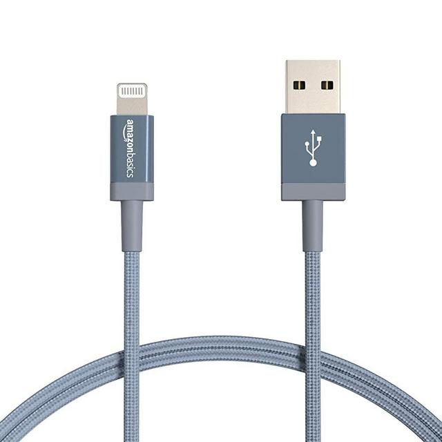 Amazon Basics Nylon USB-A to Lightning Cable Cord, MFi Certified Charger for Apple iPhone, iPad, Dark Gray, 6-Ft, 5-Pack