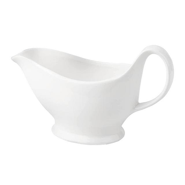 Nucookery Large 17 Oz Gravy Boat With Ergonomic Handle | White Fine Porcelain Saucier With Big Dripless Lip Spout For Gravy, Warming Sauces, Salad Dressings, Milk, More | Microwave & Freezer Safe