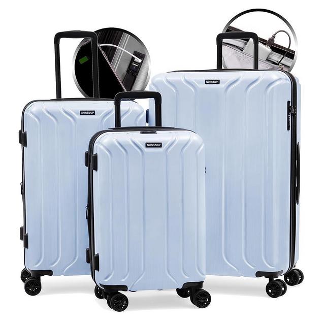NONSTOP New York Elite Luggage Expandable Lightweight Spinner Wheels hard side shell Travel Suitcase Set, TSA Lock, Double USB Port, 3 packing cubes, Sky Blue, 3-piece Set (20/24/28) W/Power Bank