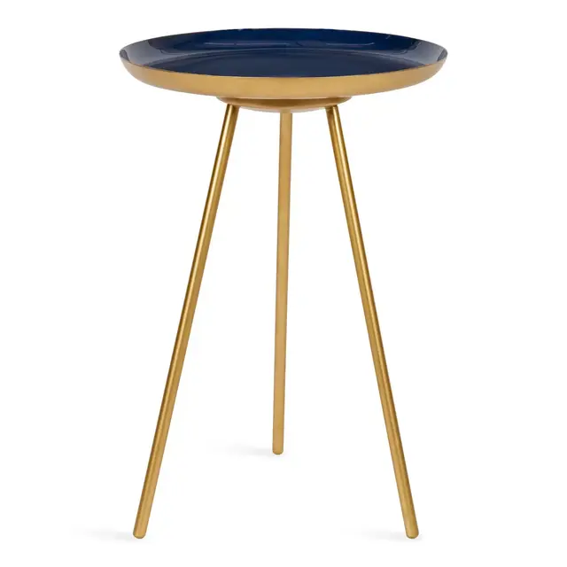 Kate and Laurel Laranya Round Metal Side Table, 15x15x22.5, Navy Blue and Gold