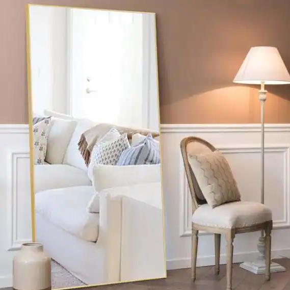 Bowen 71 in. x 31.5 in. Modern Rectangle Metal Framed Gold Full Length Mirror Leaning Floor Mirror