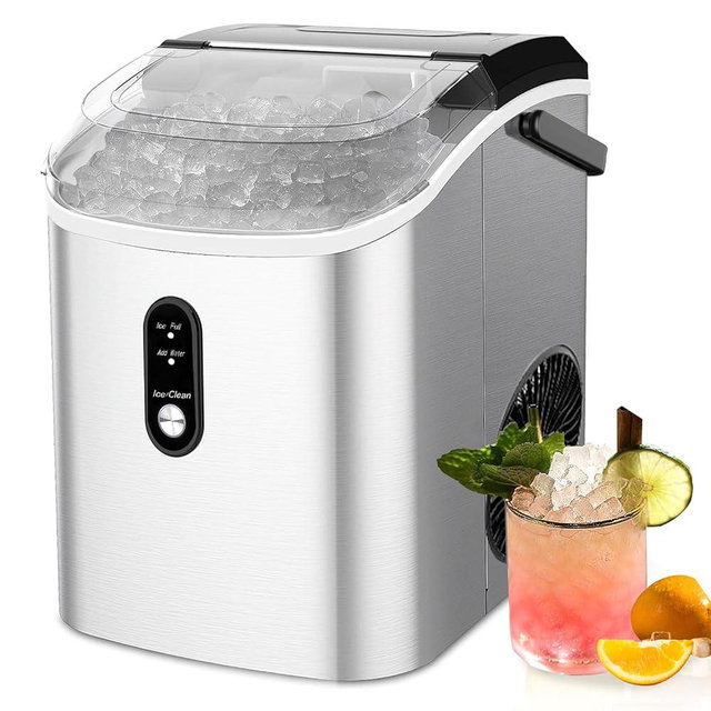 Kndko Nugget Ice Maker Countertop,33lbs/Day, Pellet ice Maker,a Basket in 1.5 Hour, Self-Cleaning, One-Click Design, Compact Crushed Ice Maker with Chewy Ice for Home Bar Party