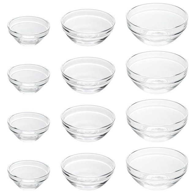Iyulania 3 Sizes of Clear Glass Bowls, 2.5, 3.5 & 8.5 oz, Small Prep Bowls for Salt, Herbs, Spices and Dry Ingredients, Set of 12