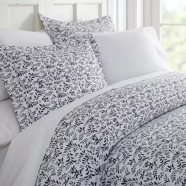 Home Collection Burst Vines 3-Piece Queen Duvet Cover Set in Navy