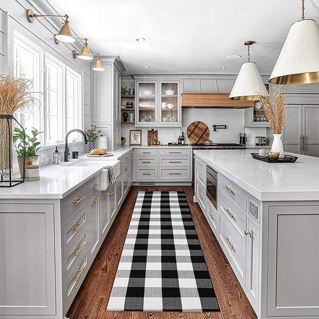 Buffalo Plaid Check Rug Runner 2' x 8' Plaid Farmhouse Runner Rug Checkered Washable Outdoor Rug for Kitchen/Laundry/Bathroom/Bedroom/Living Room