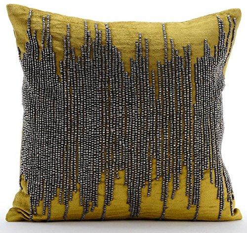 Luxury Chartreuse Euro Shams, 26"x26" Euro Shams, Gunmetal Beaded Euro Pillow Shams, Velvet Euro Shams, Striped Modern Euro Shams - Chartreuse Spill