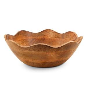 Mela Artisans Wooden Scalloped Bowl - Large | Ruffle Decorative Style | Rustic Kitchen Decor | Mango Wood | Natural Grain Finish | Fits Bread, Fruits, Salad or Popcorn | 12” x 4” x 11”