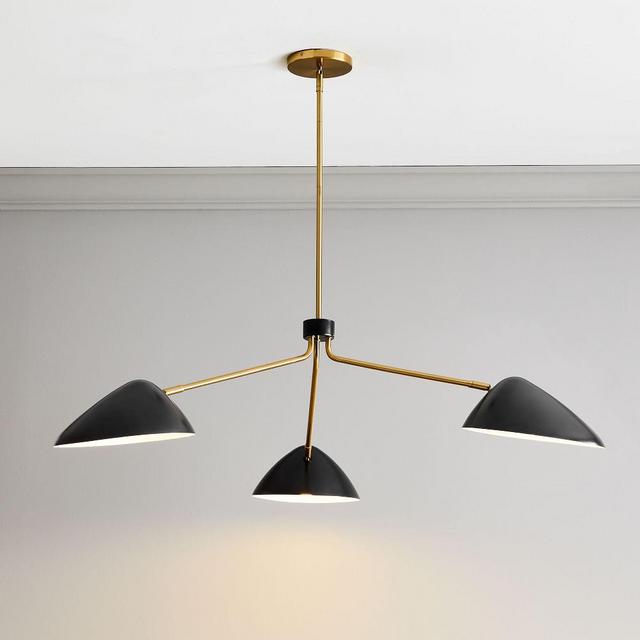 Curvilinear Mid-Century Chandelier, 3 Light, Dark Bronze, Antique Brass