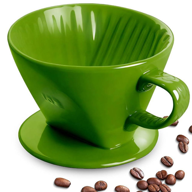 hailanbao Handmade Pour Over Ceramic Coffee Dripper - Authentic Brewing Experience for Camping, Office, and Home (Dark green)