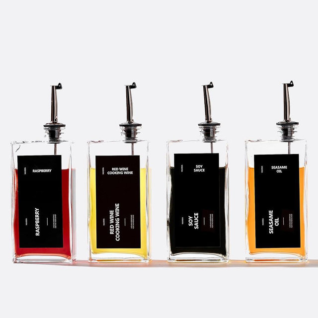MUVEKA Olive Oil Dispenser Bottle for Kitchen, 16.9 oz/ 500 ml Cooking Oil Container, Glass Oil Dispenser Set, Glass Cruet for Oil with Pourer Spouts, Coffee Syrup Dispenser
