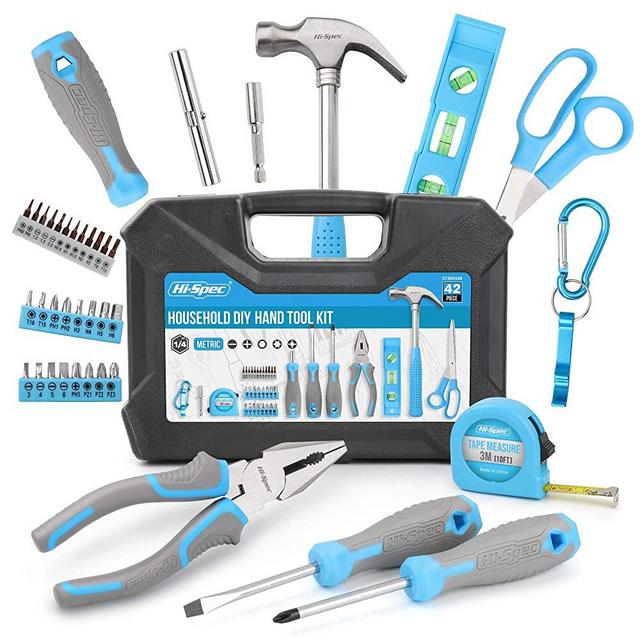 Hi-Spec Blue Household Tool Set, 42 Piece Small Essential Ladies Tool Kit For Home, Garage, Office and College Dorm