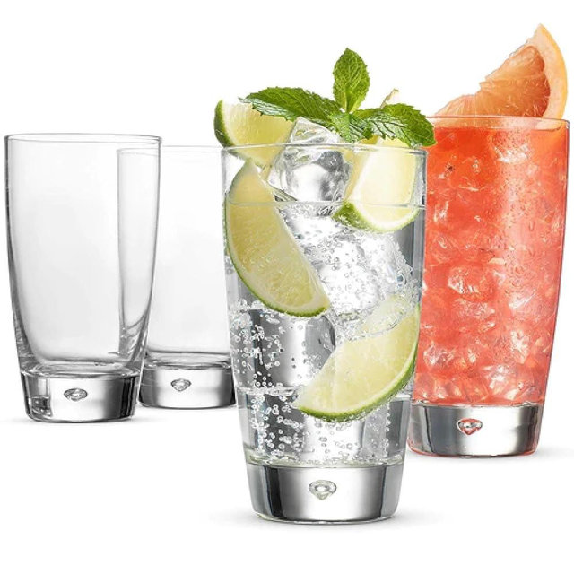 Bormioli Rocco Luna Set Of 4 Cooler Glasses, 15.25 Oz. Clear Crystal Glassware, for Water, Juice and Mojitos Dishwasher Safe, Made In Italy.