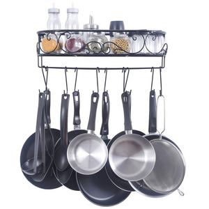 Zesproka - ZESPROKA Kitchen Rack, Wall Mounted Pot and Spice Rack, With10 Hooks, Black