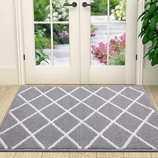Finchitty Indoor Door Mat, Non-Slip Absorbent Resist Dirt Entrance Rug, Durable Machine Washable Rugs for Entryway, Low-Profile Inside Floor Doormat, 20" x 32", Grey