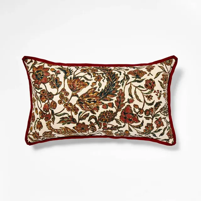 14"x24" Jacobean Floral Throw Pillow Cream and Burgundy - Threshold™ designed with Studio McGee