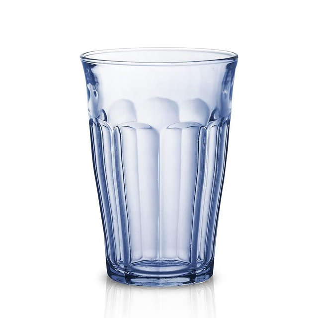 Duralex Made in France Picardie Glass Tumbler Drinking Glasses Set of 6, 12-1/8 oz, Marine Blue