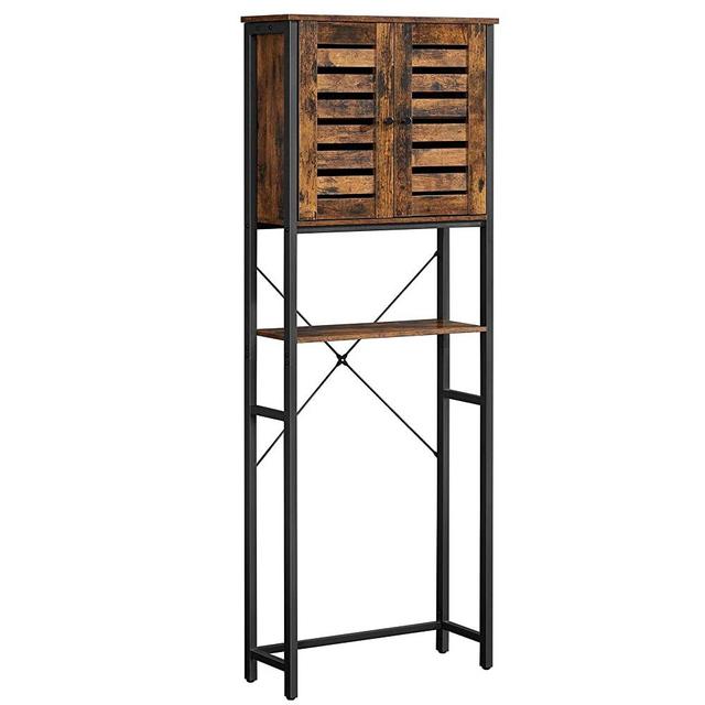 VASAGLE COBADO Over-The-Toilet Storage, Bathroom Organizer Cabinet, with Cupboard and Shelf, Steel Frame, Easy Assembly, Industrial, Rustic Brown and Black UBTS004B01