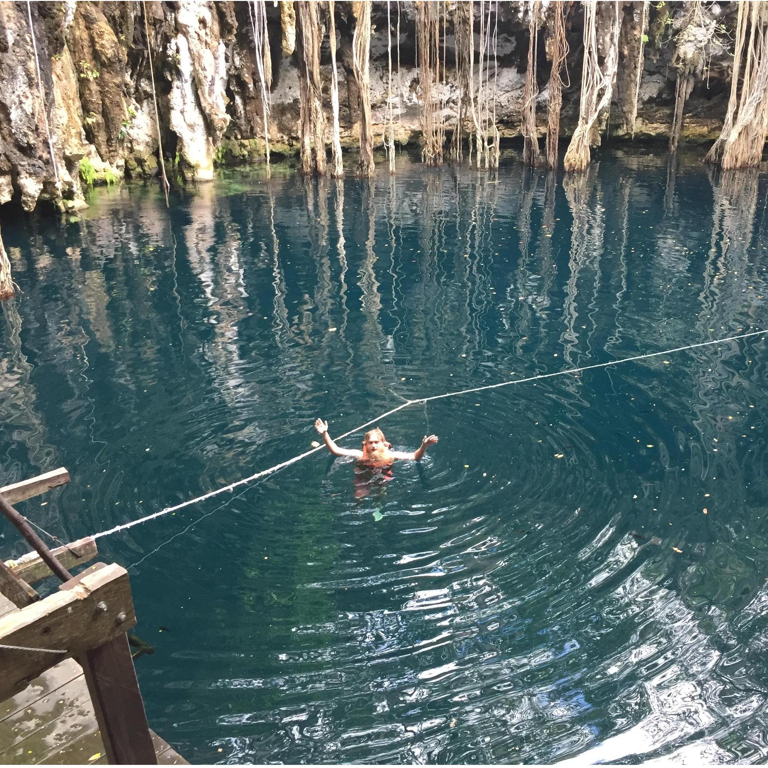 Charlie swimming in a cenote!