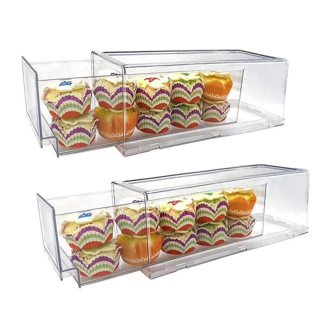 YouLike 2Pack Stackable Refrigerator  Organizer Drawer Clear Plastic Kitchen Cabinets Pantry Storage Containers Bedrooms.(2PACK,13.5"LX5"WX4.5"H)