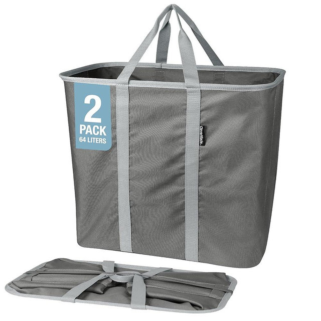 CleverMade Collapsible Laundry Caddy - Gray Stone Gray 2 Pack 64L / 17 Gal - Foldable Storage Organization Container Clothes Room Storage Solution