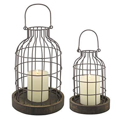 Stonebriar Rustic Metal Wire Cage Cloche Set with Rustic Wooden Bases, Industrial and Farmhouse Home Decor Accents, Display Flowers, Succulents, Air Plants, Fairy Lights, Decorative Fill, and More