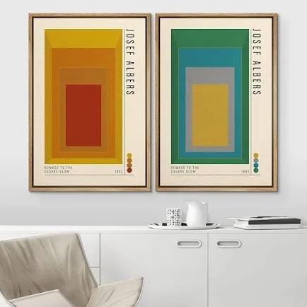IDEA4WALL IDEA4WALL Framed Canvas Print Wall Art Set Albers Red Yellow Green Geometric Squares Abstract Shapes Illustrations Modern Art Decorative Multicolor For Living Room, Bedroom, Office | Wayfair