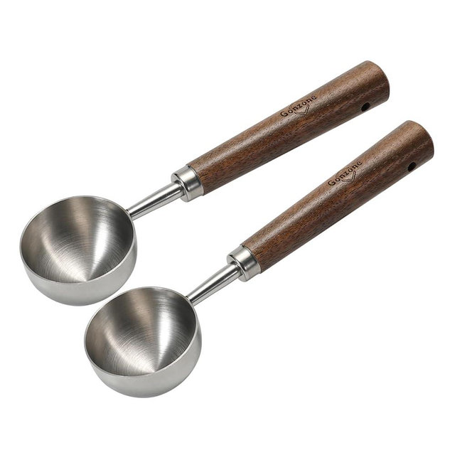 Gonzone Vintage Coffee Measuring Spoon - 304 Stainless Steel, Coffee Scoop，10g Capacity, Walnut Handle - Perfect for Coffee, Tea, and More (Silver (2 pcs))