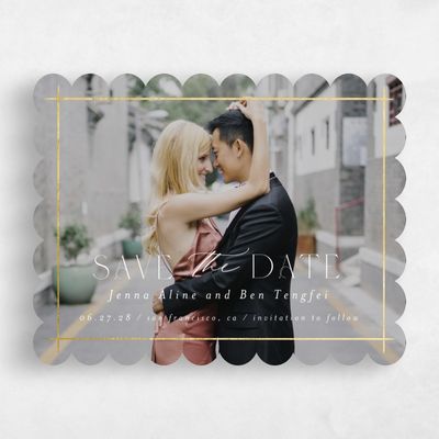 White Scalloped Wedding Save the Date - Mecca Photo Foil