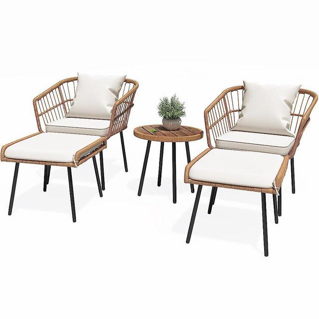 YITAHOME 5-Piece Outdoor Wicker Furniture Set, All-Weather Patio Bistro Set with Footrest, Small Patio Conversation Set for Balcony Outside, Outdoor Chairs with Ottomans and Coffee Table