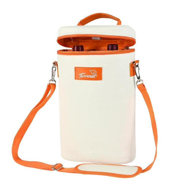 Tirrinia 2 Bottle Wine Gift Tote Carrier - Leakproof & Insulated Padded Versatile Wine Cooler Bag for Travel, BYOB Restaurant, Wine Tasting, Party, Dinner, Gift for Wine Lovers, White Orange