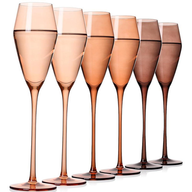 TrophyToast Venus Champagne Flutes Glasses Set of 6, Elegent Hand Blown Flutes Glass, Lead-Free Amber Wine Glasses Set - Ideal for Weddings, Anniversaries, Christmas, Special Days