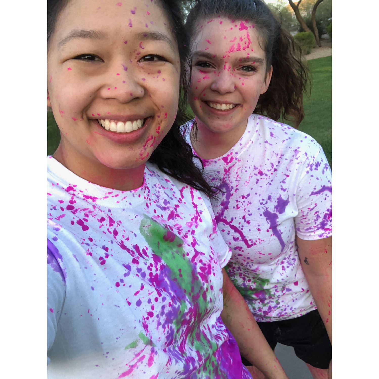 Ashley set up a surprise paint fight for us! We still have these shirts today!