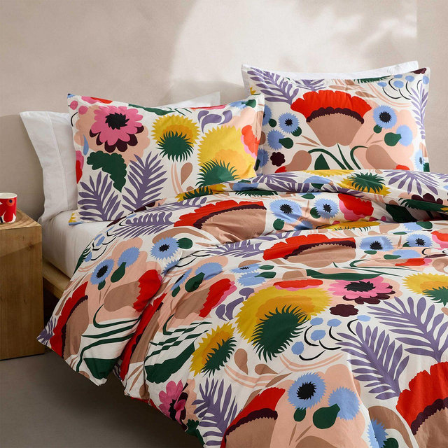 Marimekko Ojakellukka Cotton Percale 3 Piece Duvet Cover Set, Full Queen